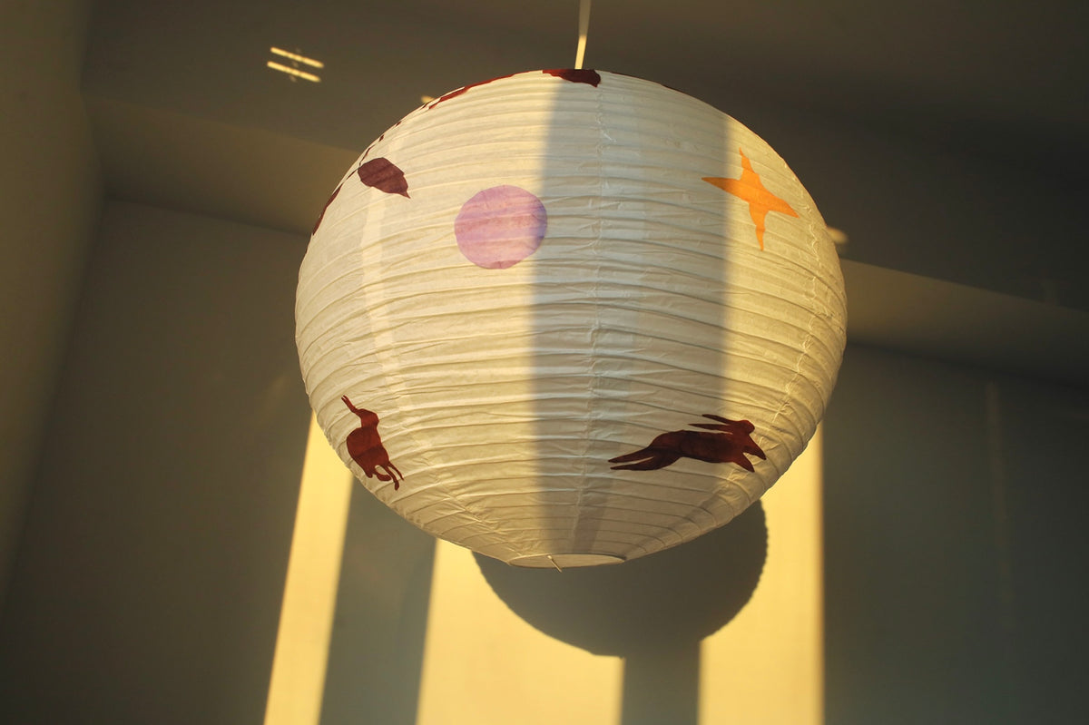 Whimsy Bunny handmade mulberry paper lamp shade, side view