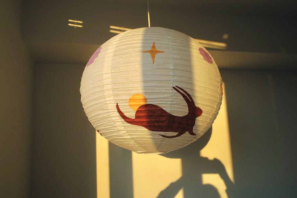 Handmade Whimsy Bunny lamp shade made from mulberry paper
