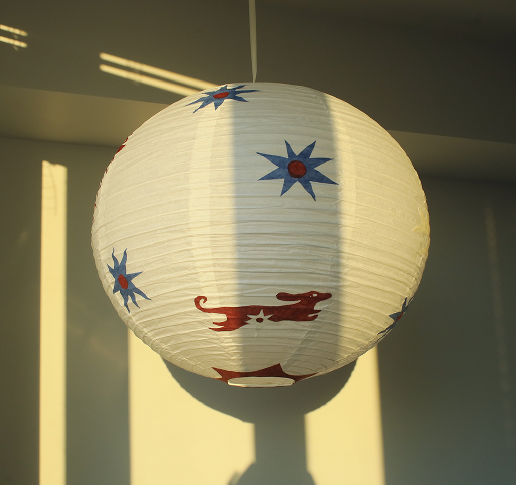 Handmade Whimsy Dachshund lamp shade made from mulberry paper